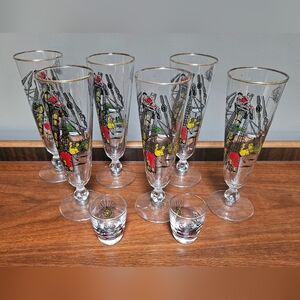Colorful Vintage Libbey Treasure Island Pilsners and Shot Glasses